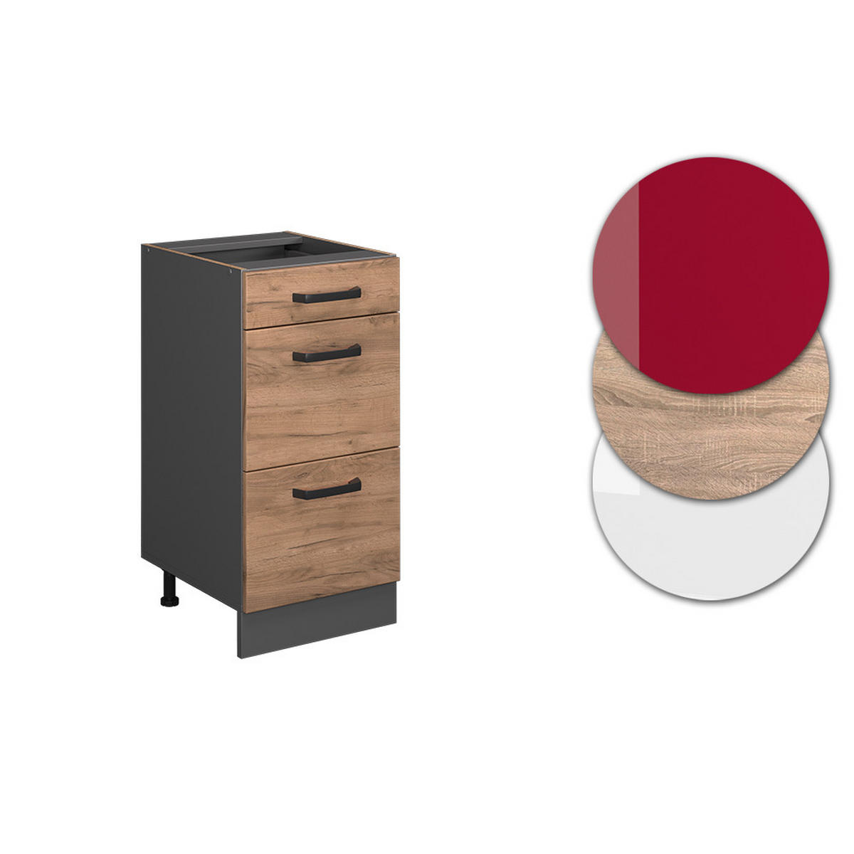 KÜCHENUNTERSCHRANK R-Line Goldkraft Eiche 40 cm mit Schubladen ohne AP - Anthrazit/Eiche Wotan, Holzwerkstoff (40/81.6/46cm) - Vicco