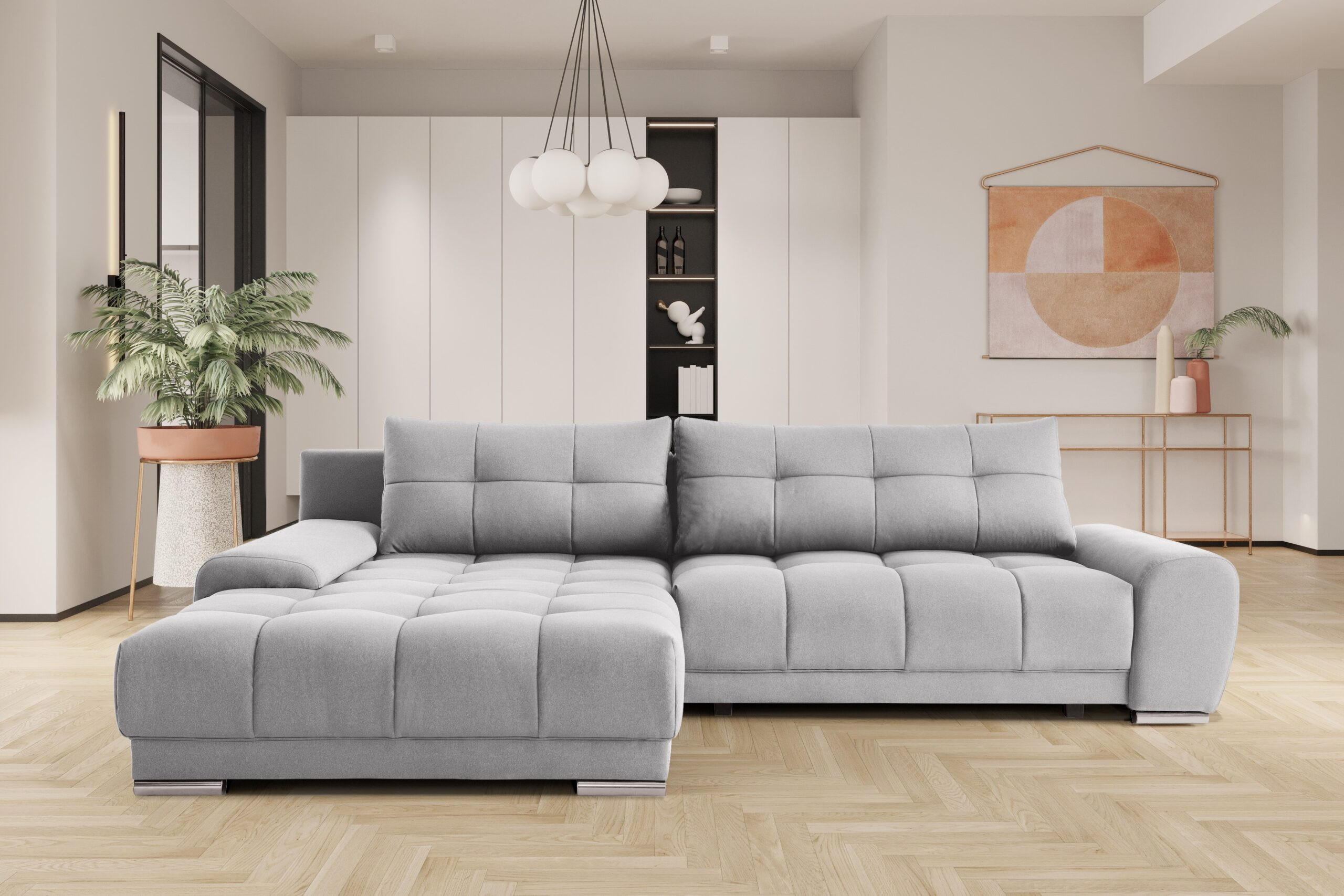 ECKSOFA WAVE Mit Schlaffunktion, Stoff SORO, Hellgrau Links - Hellgrau, Holz (105/281cm) - Kaiser Möbel