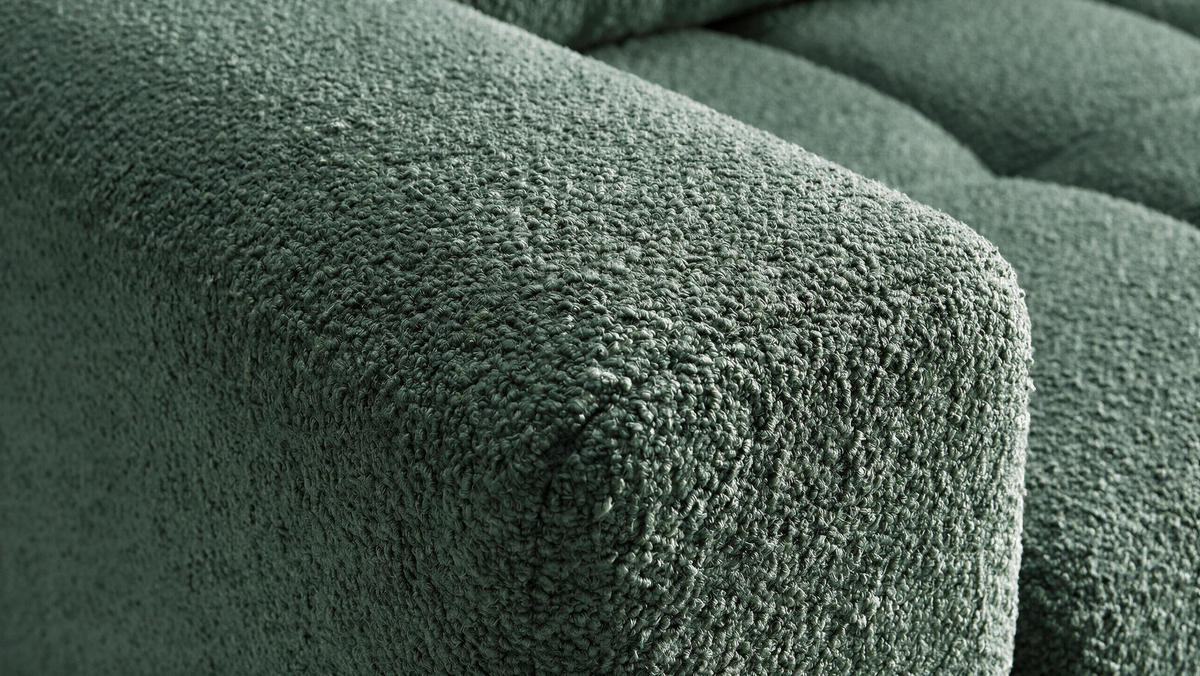 ECKSOFA Ovia mit Bettkasten und Schlaffunktion, Bouclé-Stoff in L-Form - Grün, Textil (270/185cm)