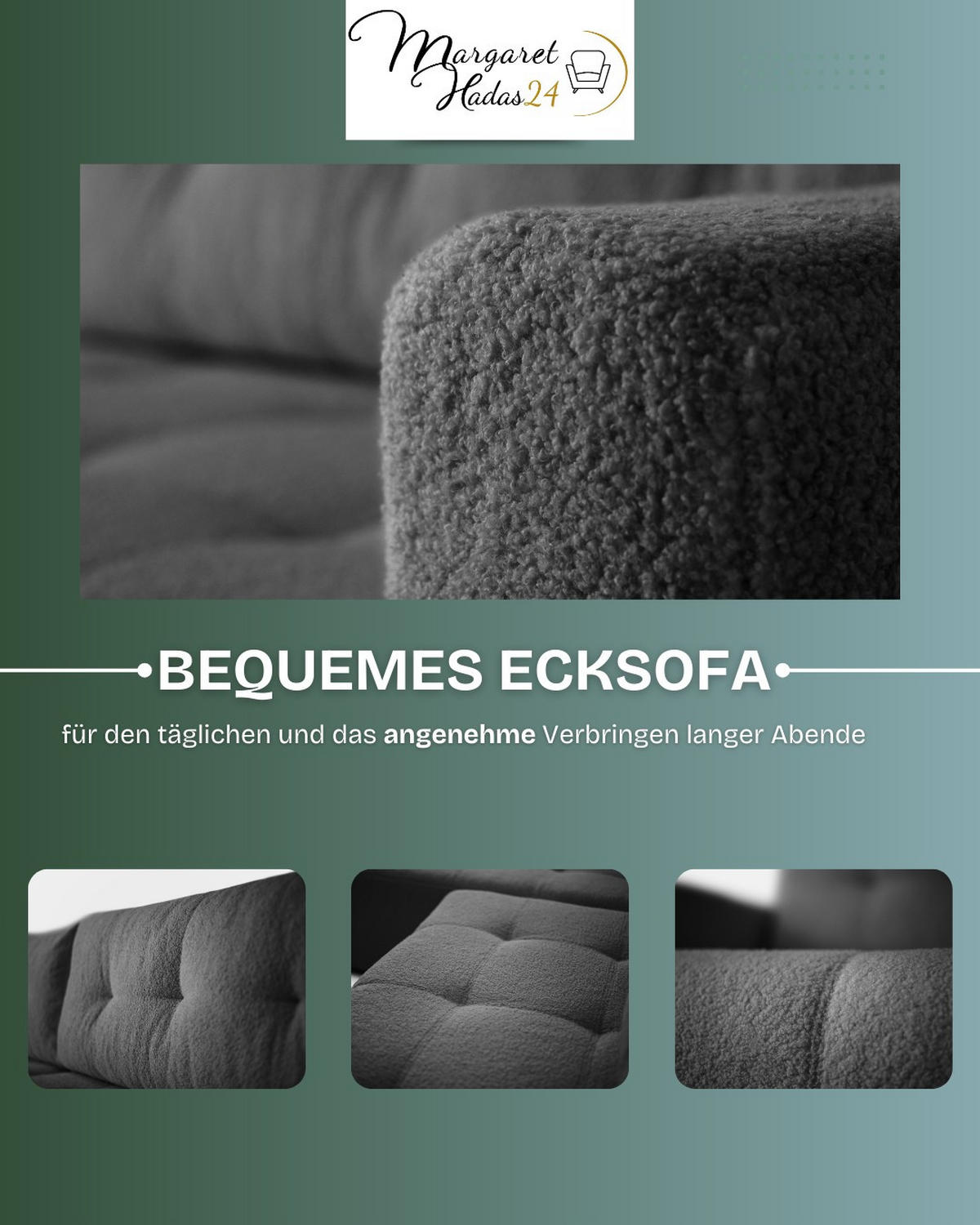 ECKSOFA Viola in L-Form, grau, Lammfelloptik, 261 x 143 cm mit Schlaffunktion und Bettkasten - Grau, Textil (261/143cm) - Margaret Hadas24