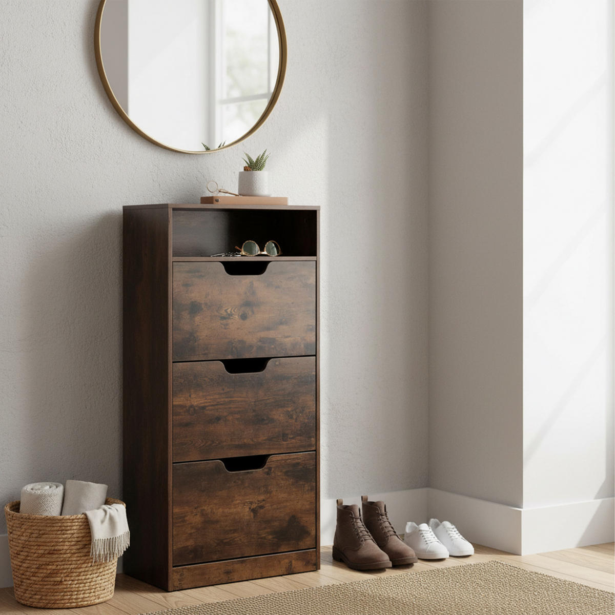 SCHUHSCHRANK - Braun, Holzwerkstoff/Kunststoff (60/140/24cm) - Relaxdays