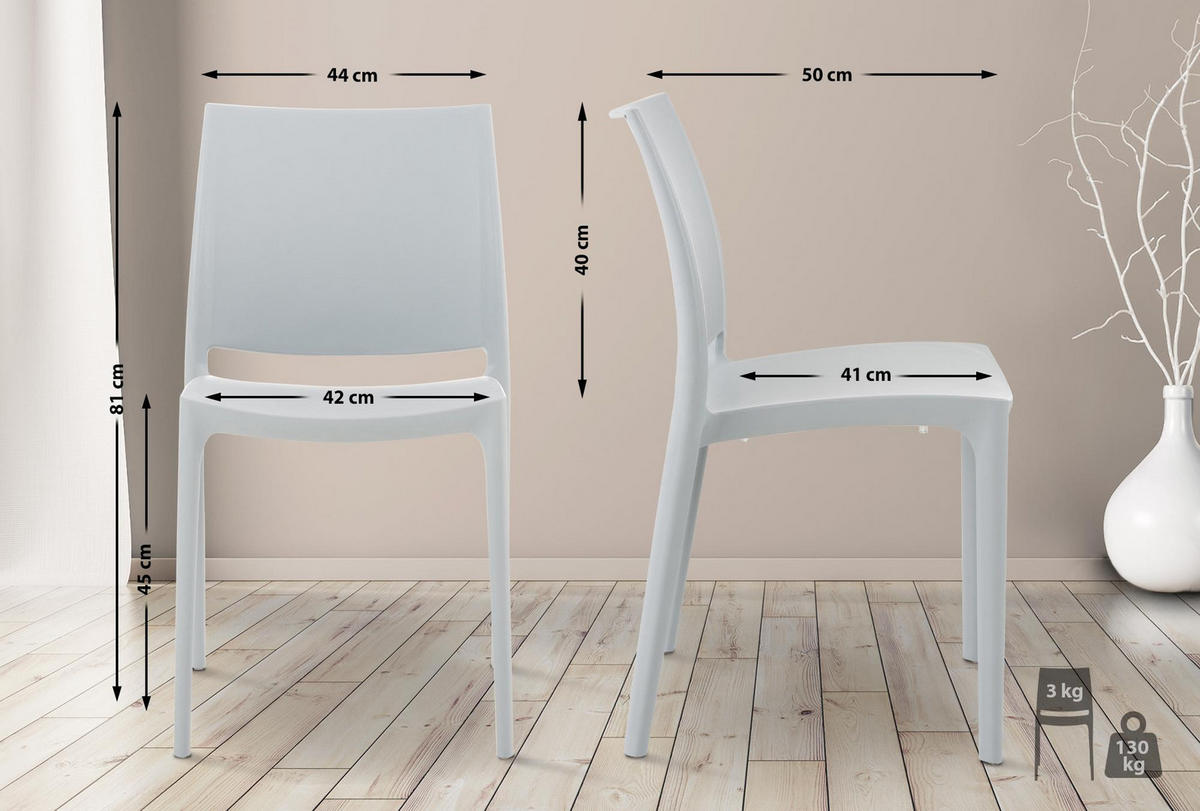 GARTENSTUHL 2er Set Kunststoff hellgrau - Hellgrau, Kunststoff (44/81/50cm) - CLP