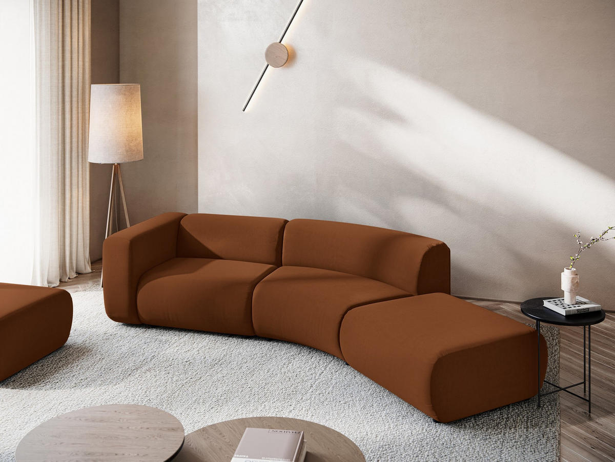 4-SITZER-SOFA Samt Stoff Orange - Terracotta/Schwarz, Kunststoff/Textil (335/70/166cm) - Makamii