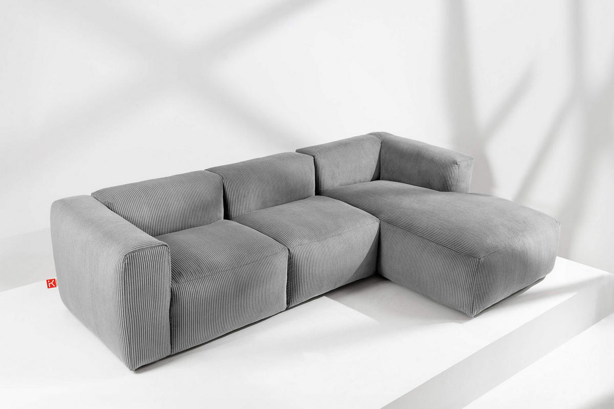 ECKMODULSOFA-RECHTS BUFFO mit extrem weicher und bequemer Sitzfläche, Kordstoff, hellgrau - Hellgrau, Textil (297/180cm) - KONSIMO®