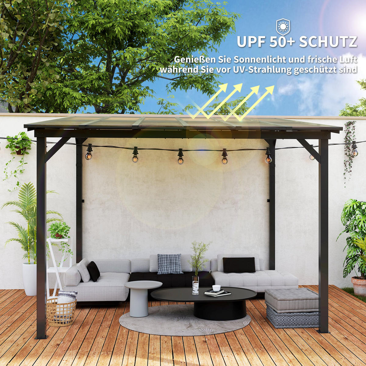 PERGOLA Metall ca. 3x3m - Dunkelgrau, Kunststoff (294/258/306cm) - Outsunny