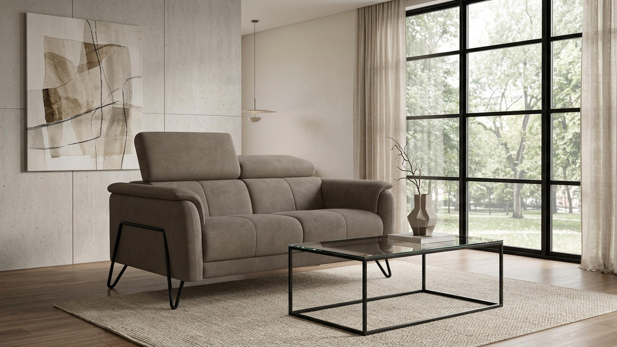 SOFA RODEN 2-Sitzer, creme, Veloursstoff - Creme, Holz/Textil (152/82/103cm) - Wozimo