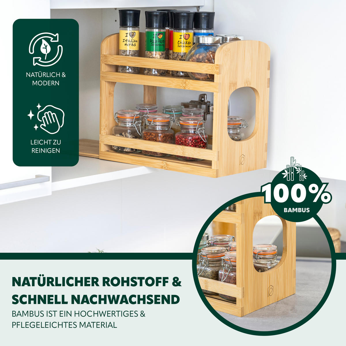 GEWÜRZREGAL, Bambus - Braun, Holz (29/16/24.5cm) - eluno