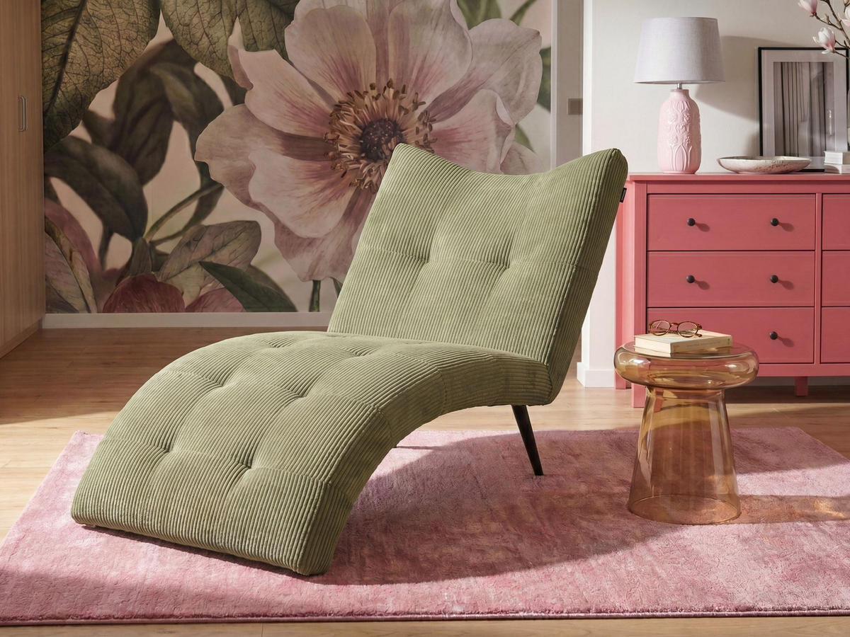 ČALOUNĚNÉ LEHÁTKO CHAISE LONGUE Manšestr Zelené Quilly - černá/zelená barva, textil (83/97/153cm) - Beliani