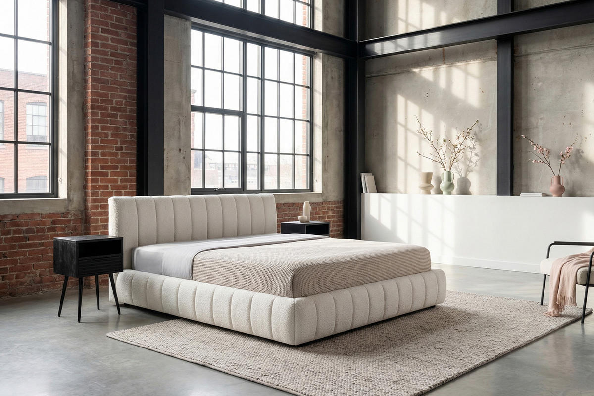 POLSTERBETT ALIOTTA Cremeweiß Bouclé - Creme, Textil (140/200cm) - KAWOLA