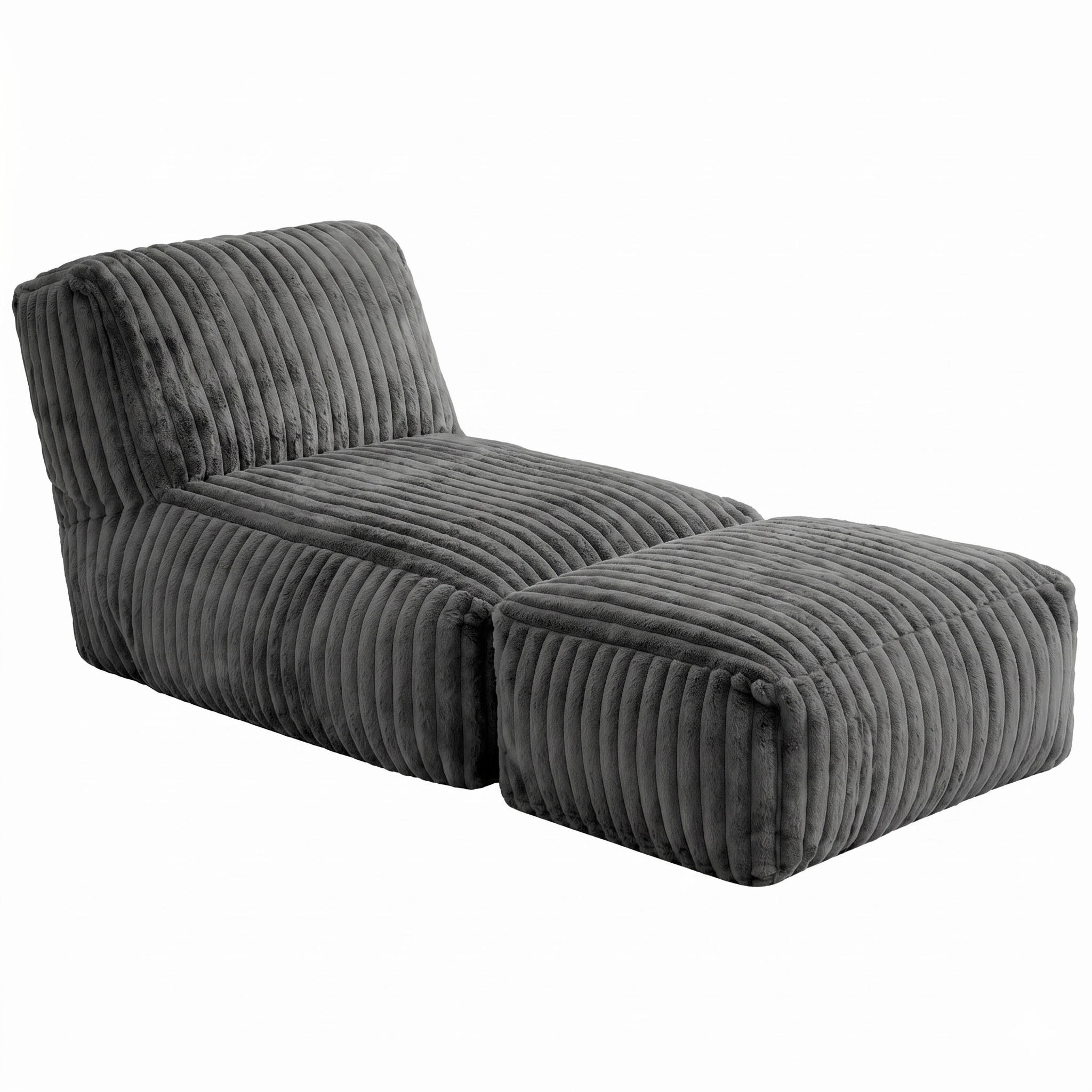 SESSEL MIT HOCKER aus Kordsamt modular und ergonomisch gepolstert - Dunkelgrau, Textil (160/66/80cm) - Urban Meuble