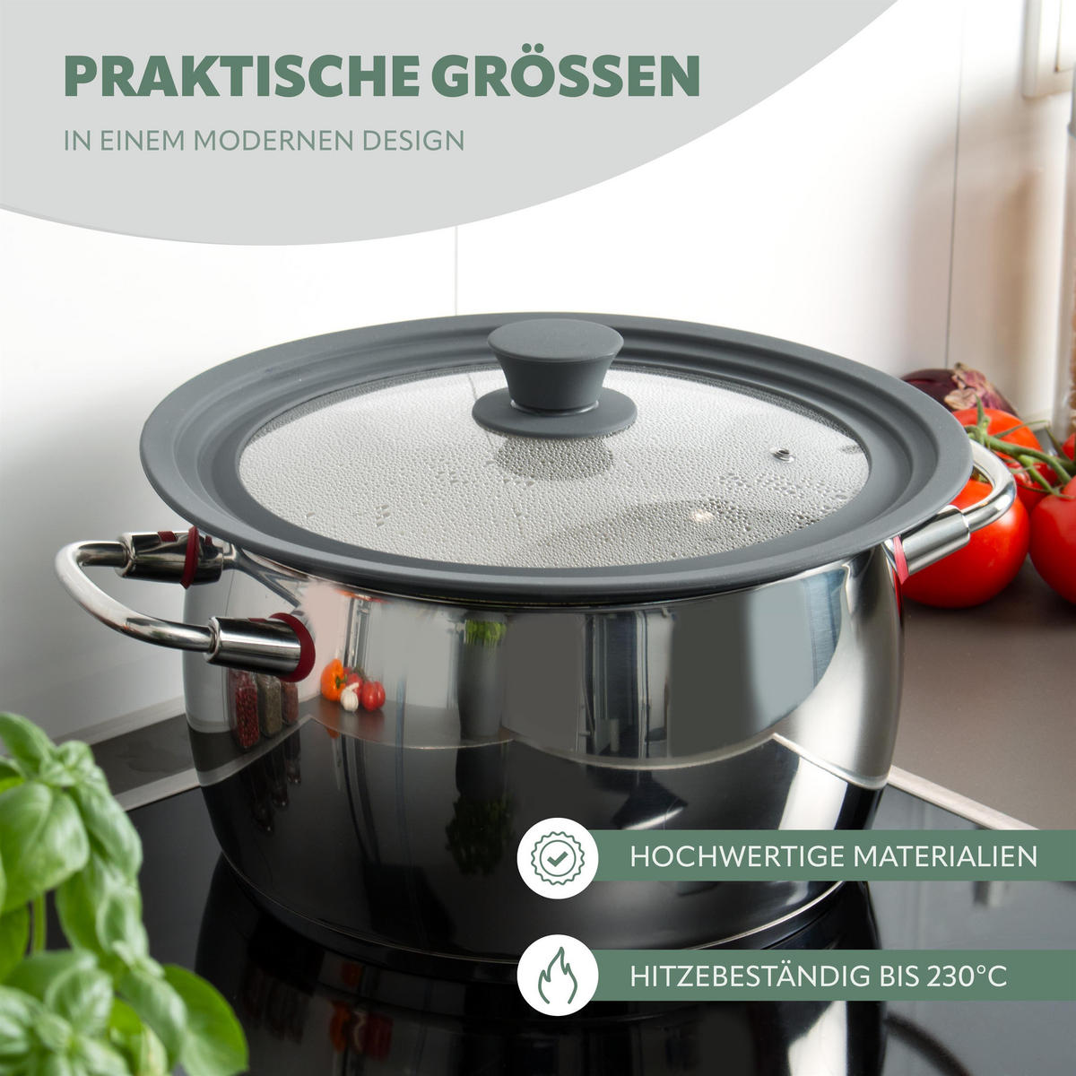 UNIVERSAL-GLASDECKEL, 24/26/28 cm, (grau) - Grau, Glas (29.5/29.5/5.5cm) - bremermann