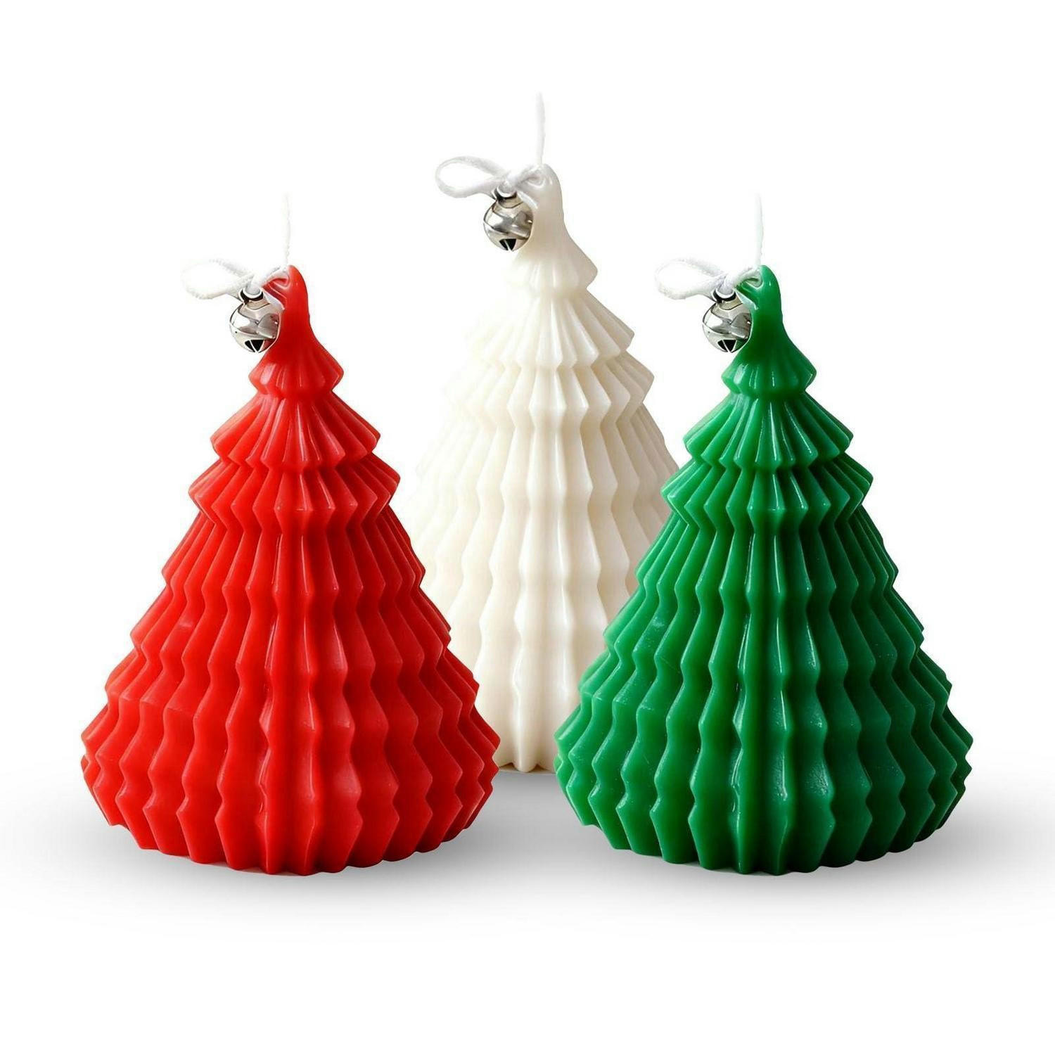 KERZENSET Weihnachtsbaum 3-teilig Rot Weiß Grün - Multicolor, Paraffin (2cm)