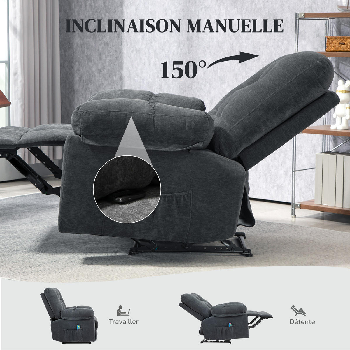 MASSAGESESSEL DE-15405 8 Vibrationen mit Heizung Grau - Grau, Metall (100/107/102cm) - ComfortXL