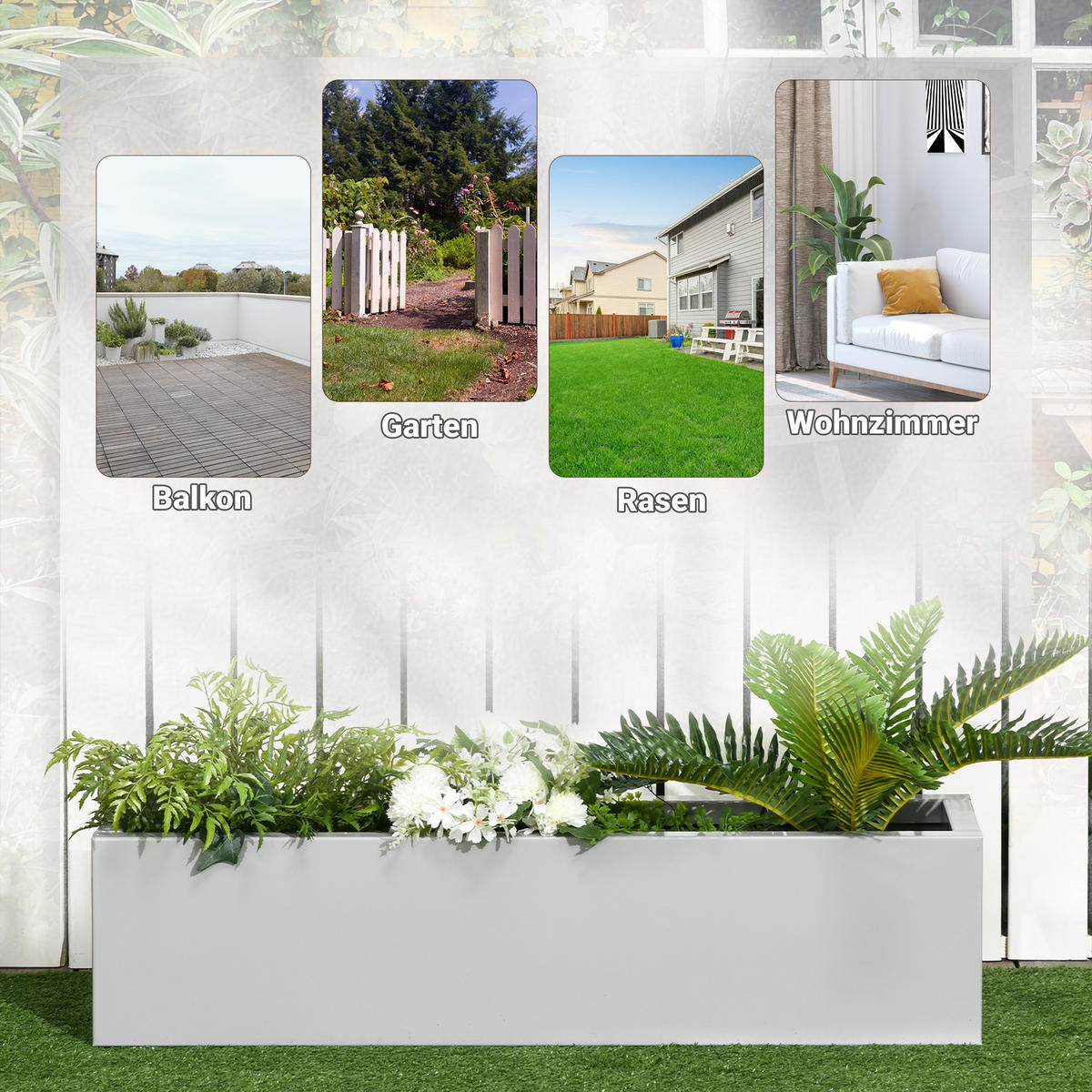 BLUMENKASTEN Pflanzkübel mit Entwässerungsloch, aus Stahl, für Balkon, Terrasse, Grau - Grau, Metall (22/22/91cm) - Outsunny