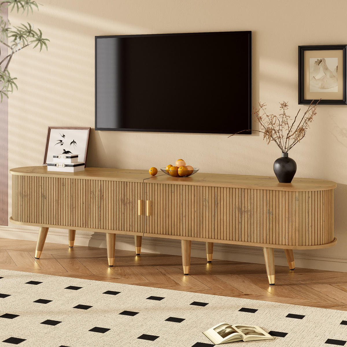 TV-SCHRANK Schiebetüren Lowboard modern Stauraum Design - Naturfarben, Holzwerkstoff (38/45/175cm) - FLIEKS