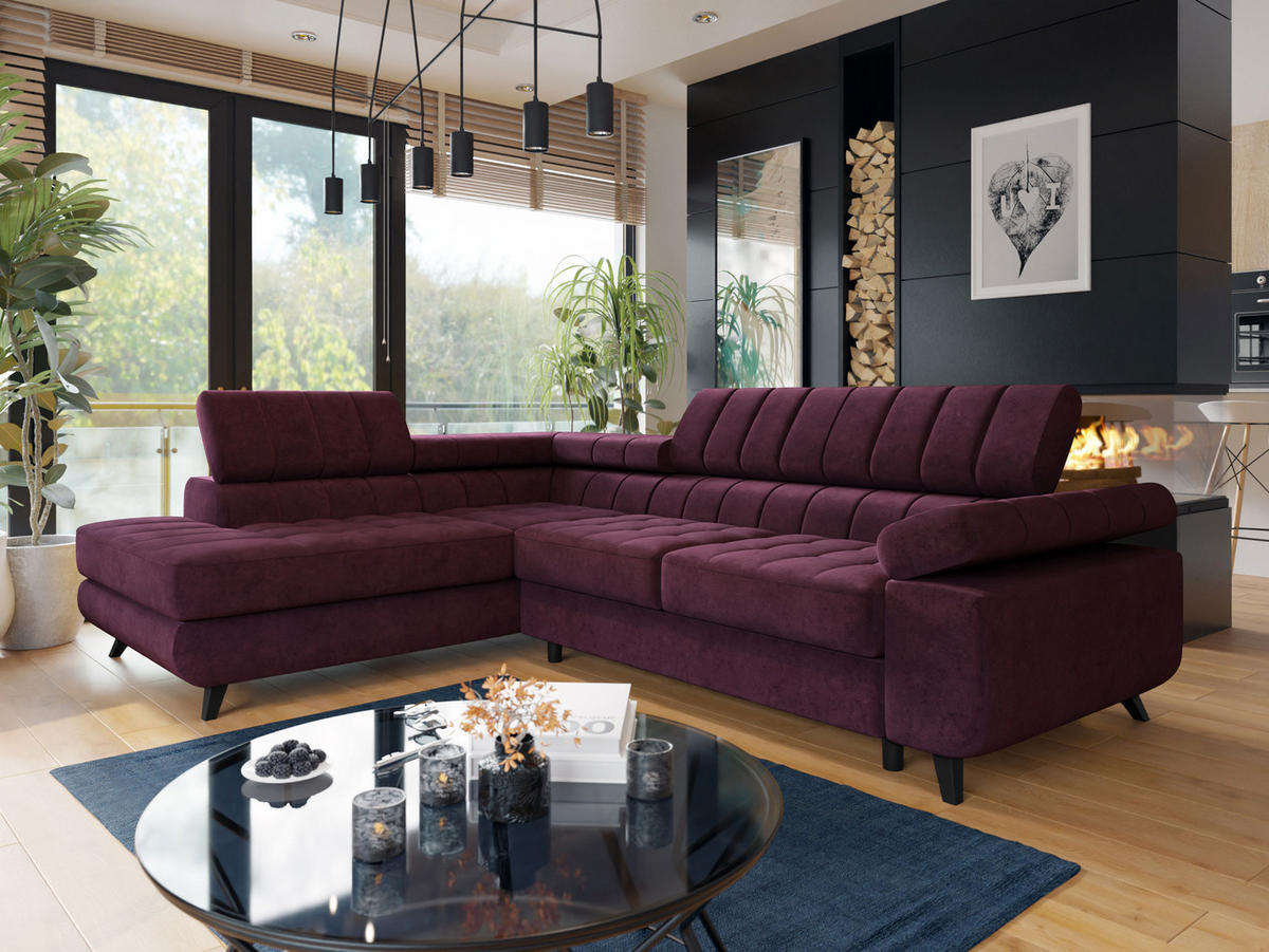 ECKSOFA Nord Premium, Seite: Links - Anthrazit/Violett, Holz/Textil (264/203cm) - MIRJAN24