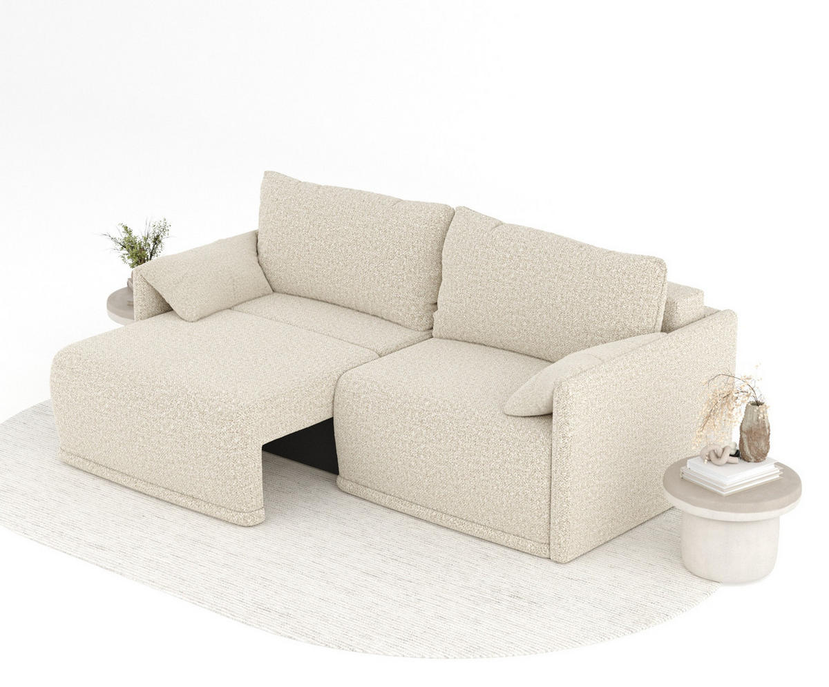 SCHLAFSOFA MIT ECKSOFA-FUNKTION Nappa Beige Plüschstoff - Beige/Schwarz, Holz/Holzwerkstoff (215/100/112cm) - Maison de Reve