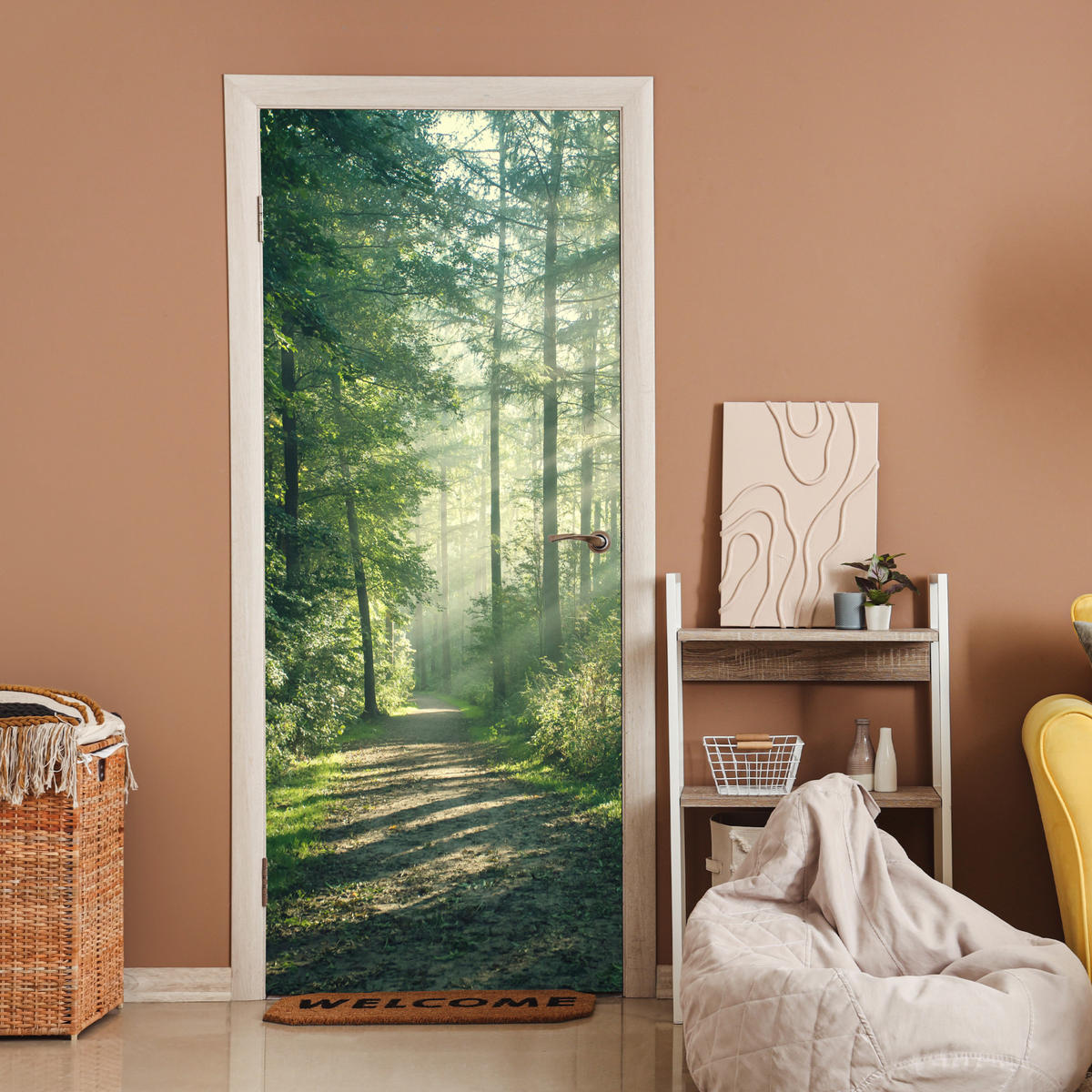 NALJEPNICA ZA VRATA Šuma 90x205 cm - šumsko zelena, plastika (90/0.1cm) - MuchoWow