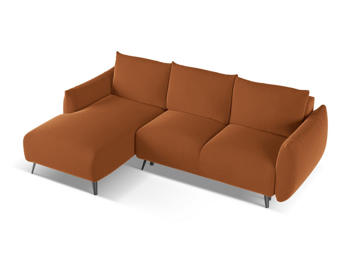 ECKSOFA mit Schlaffunktion Samt Stoff Orange - Terra cotta/Schwarz, Textil/Metall (162/242cm) - Makamii