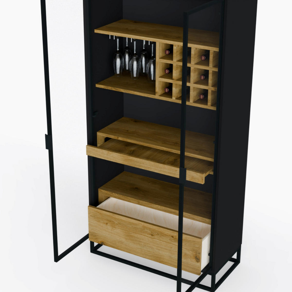 SPIRITUOSENSCHRANK aus Eiche Bar NEMIR I - Eichefarben, Holz (100/200/45cm) - Rawood Furniture