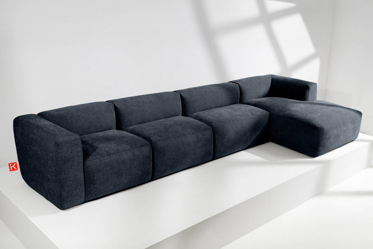 ECKMODULSOFA-RECHTS BUFFO 6-Sitzer mit extrem weicher Sitzfläche, Gewebestoff, dunkelblau - Dunkelblau, Textil (377/180cm) - KONSIMO®