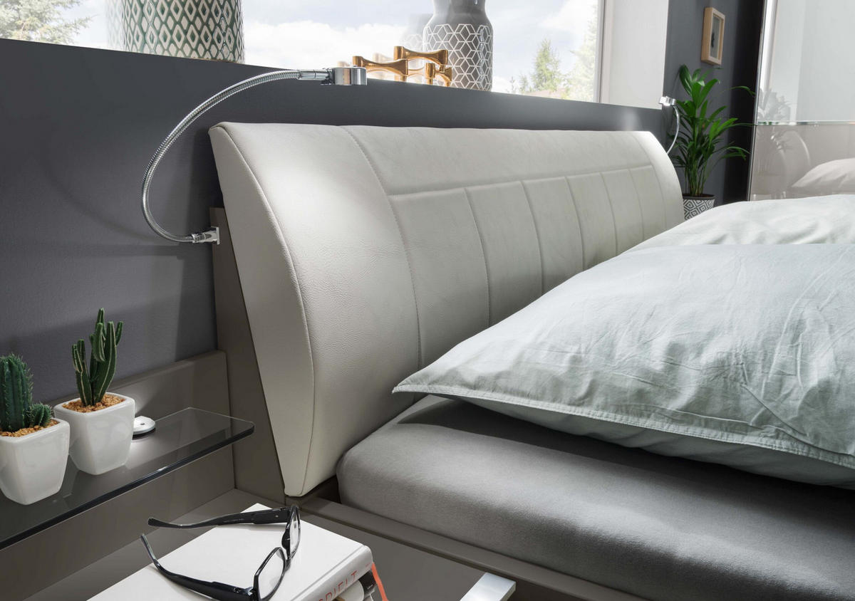 SCHLAFZIMMER Sentara in Havanna und Kieselgrau 4-teilig mit Kleiderschrank 300cm Breite inklusive Beleuchtung, Doppelbett 180x200cm, zwei Nachttische - Braun, Holzwerkstoff (80/200/120cm)