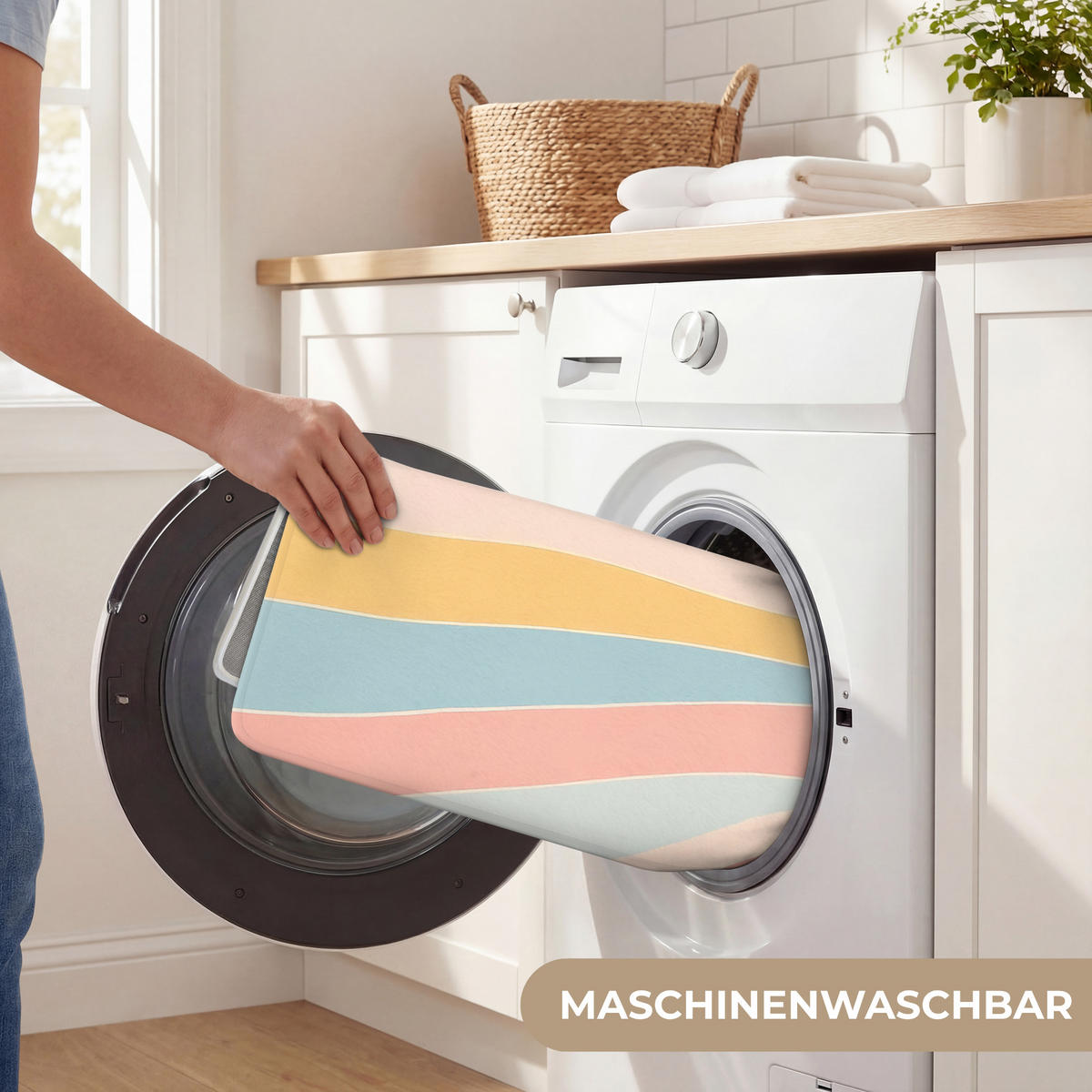 BADEMATTE Illustration - Sonne - Pastellfarben 60x120 cm - Pastellblau, Kunststoff/Textil (60/120cm)