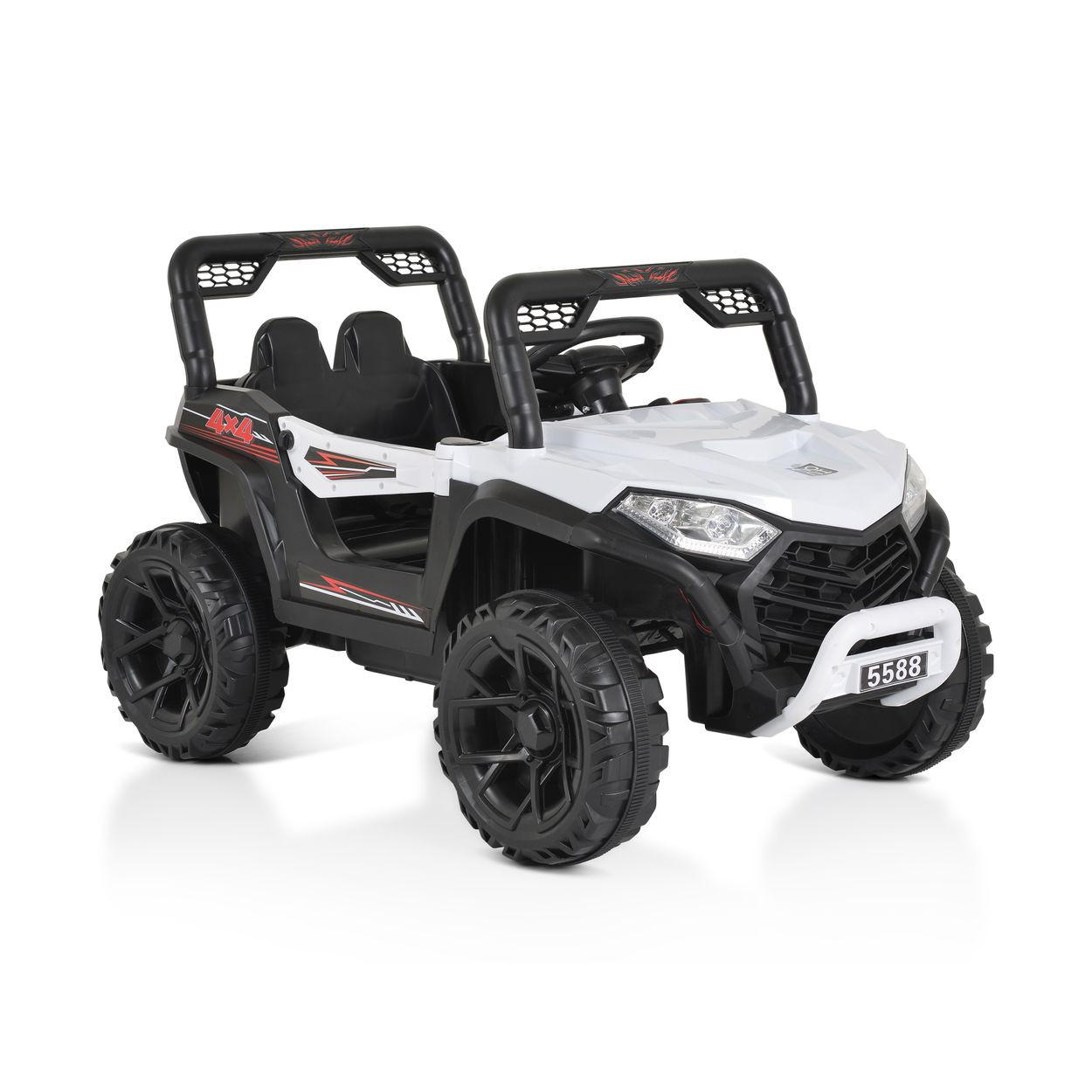 ELEKTROBUGGY UTV weiß Fernbedienung MP3 Gurt 2 Motoren Lichter - Schwarz, Kunststoff (102/61/64cm) - Moni
