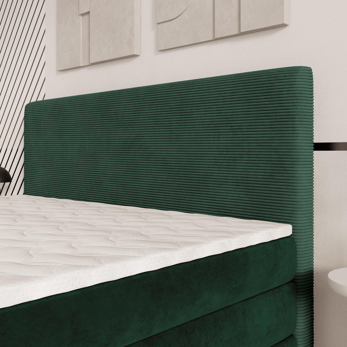 BOXSPRINGBETT MATERN 140x200 cm mit Matratze und Topper - Grün - Grün, Holz (140/200cm) - MASSENO