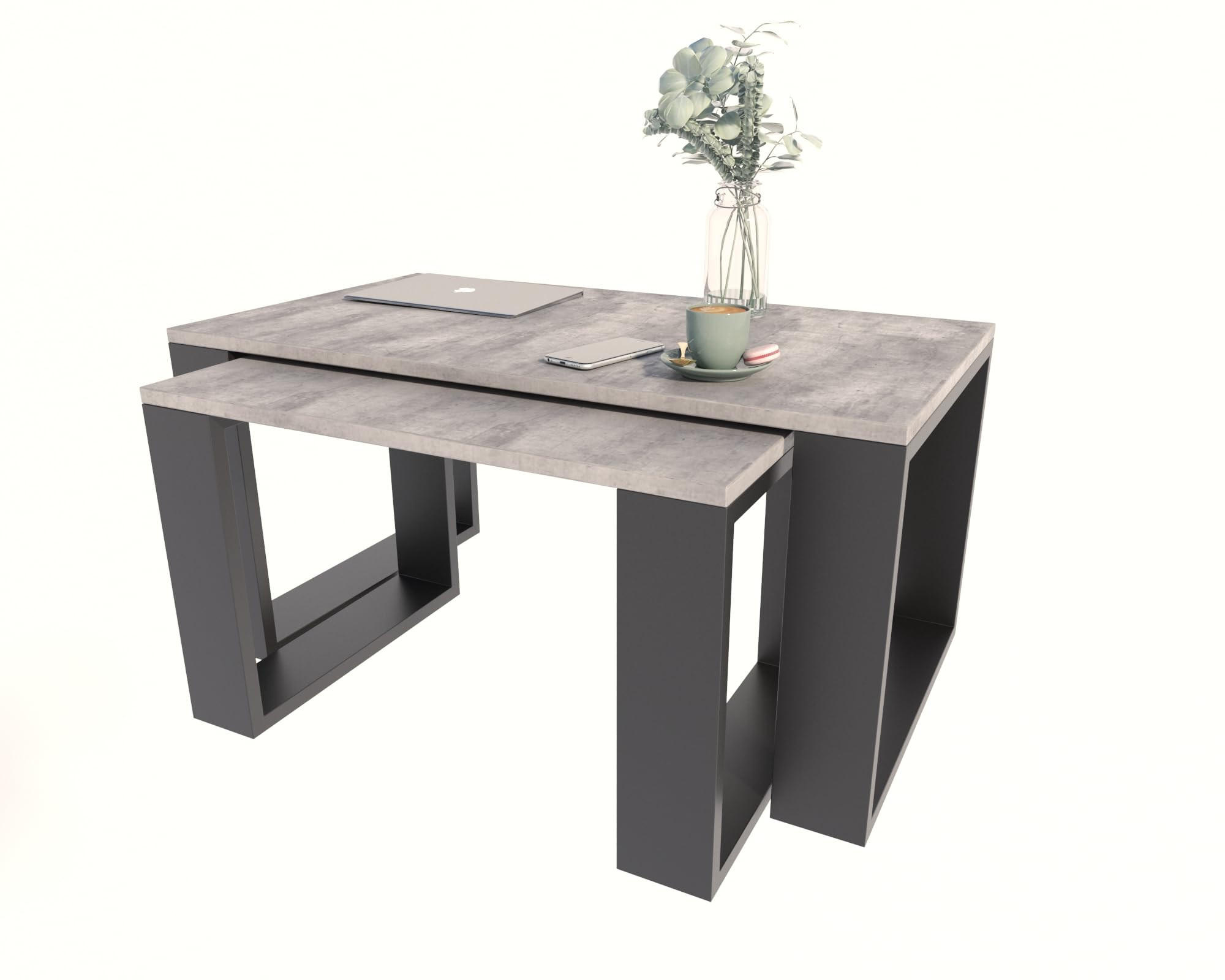 COUCHTISCH WESTA Beton 2er-Set - Grau, Holzwerkstoff (50/100/47.8cm) - Matkam Möbel