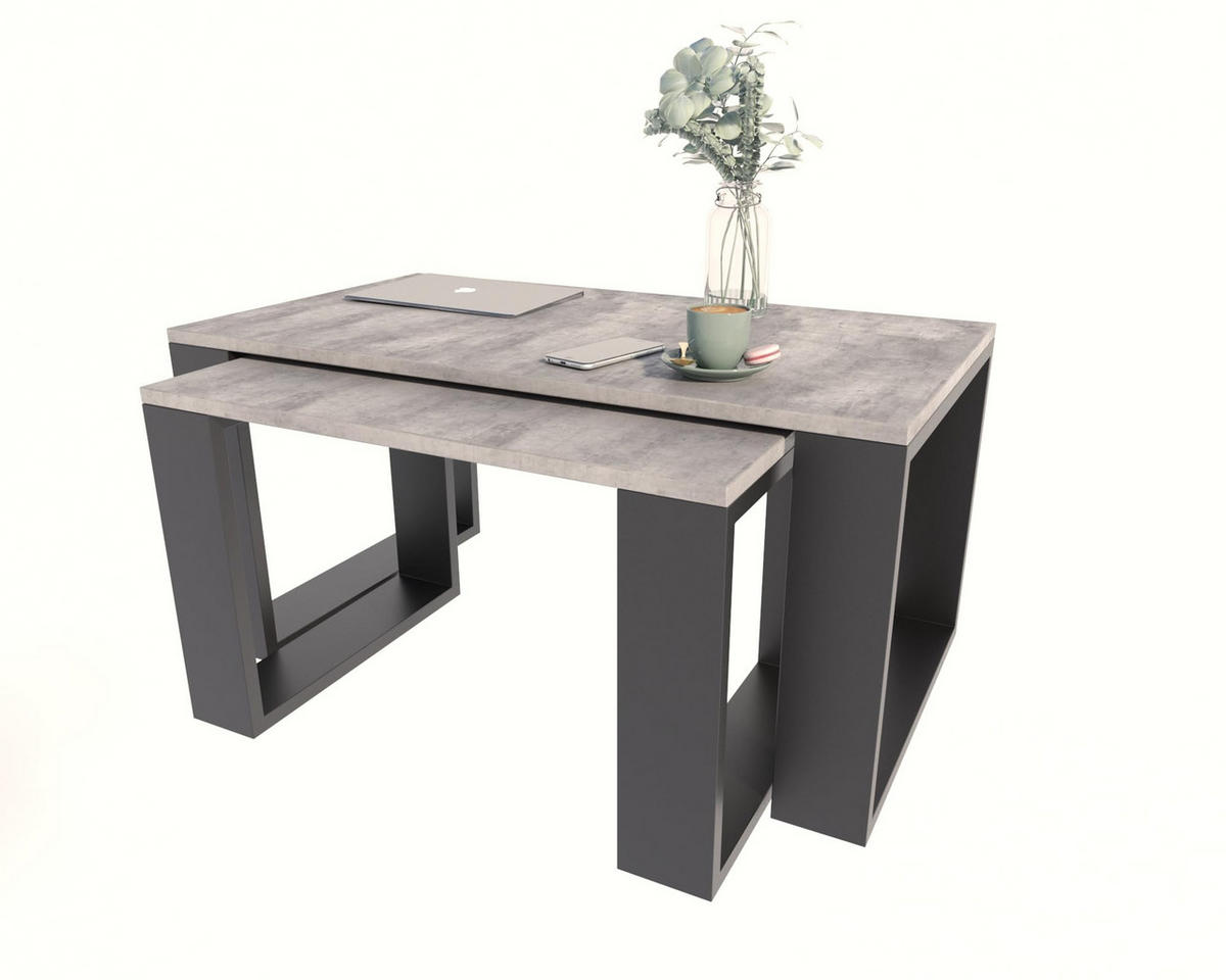 COUCHTISCH WESTA Beton 2er-Set - Grau, Holzwerkstoff (50/100/47.8cm) - Matkam Möbel