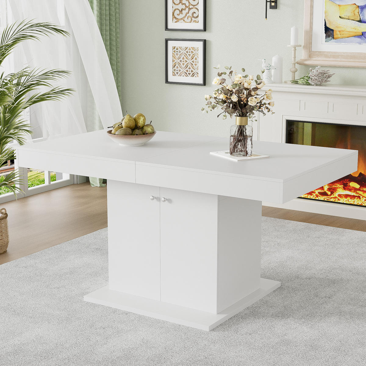 ESSTISCH 140-180x80x76 cm in Weiß aus Spanplatte und Metall mit Stauraum - Weiß, Holzwerkstoff (80/180/76cm) - Modfu