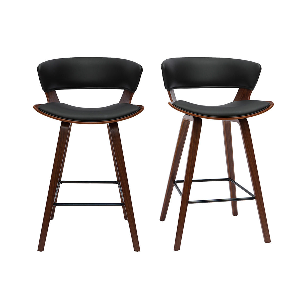 BARHOCKER Schwarz Dunkles Holz H65 cm 2er-Set SYRAH - Schwarz, Textil (51/92/53cm) - Miliboo