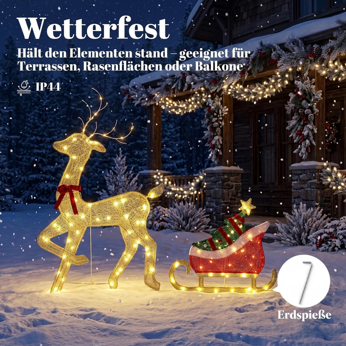 WEIHNACHTSDEKORATION 2er Set Metall Polyester Gold Rot Grün - Multicolor, Metall (23/125/80cm) - Outsunny