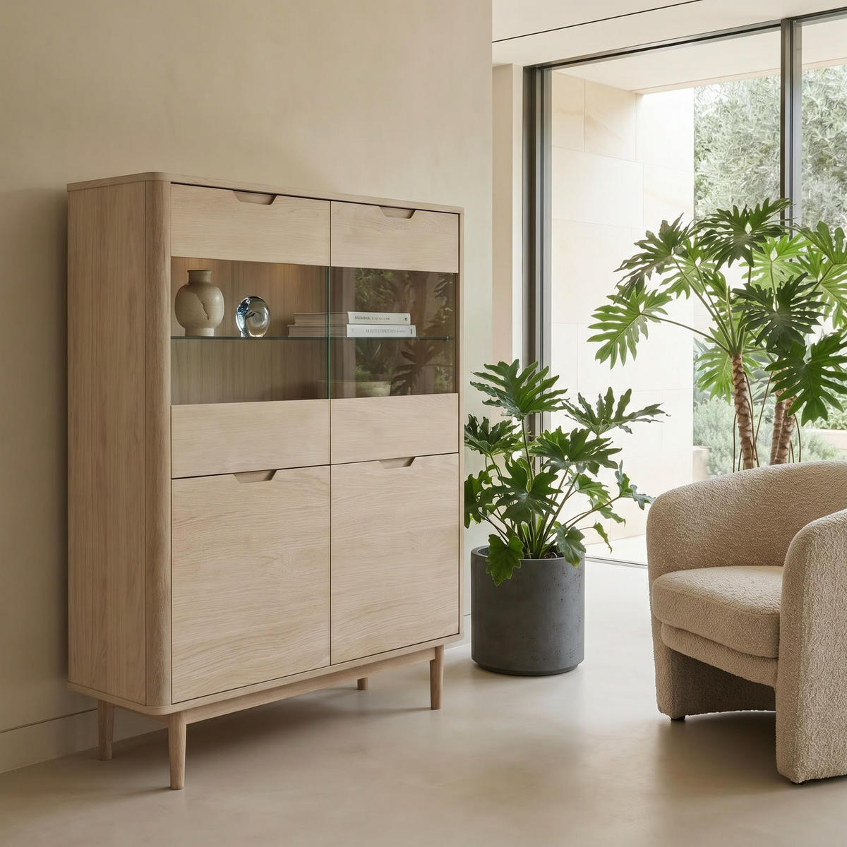 HIGHBOARD Eiche massiv - Eiche Bianco/Eichefarben, Holz/Holzwerkstoff (123/146/45cm) - Furnhouse