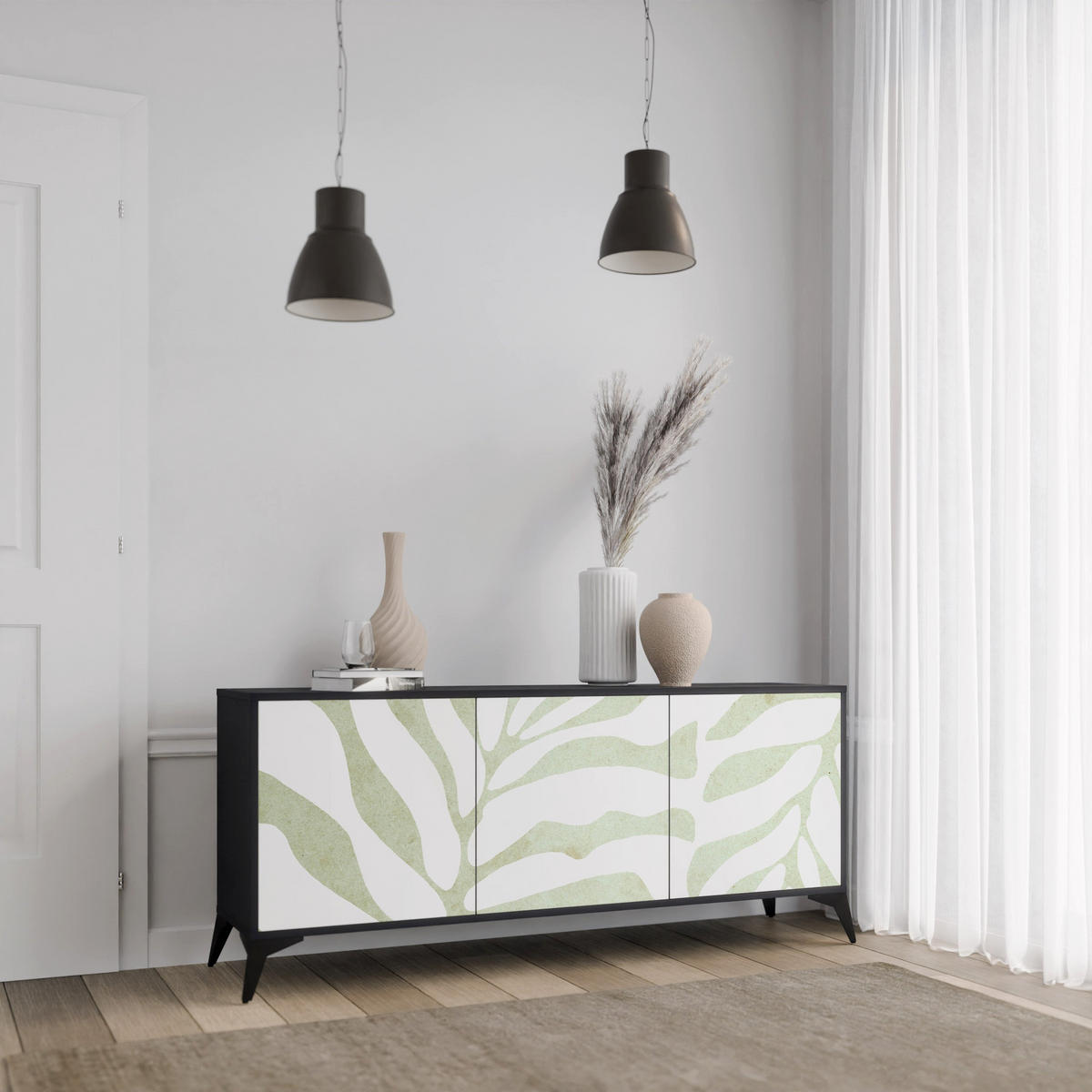 SIDEBOARD BOTANICAL SPARK, Eicheneffekt, 164,5x42x77,5 cm, 3 Türen - Eichefarben/Buchefarben, Holzwerkstoff/Buchenholz (164.5/77.5/42cm) - SpaceRebels