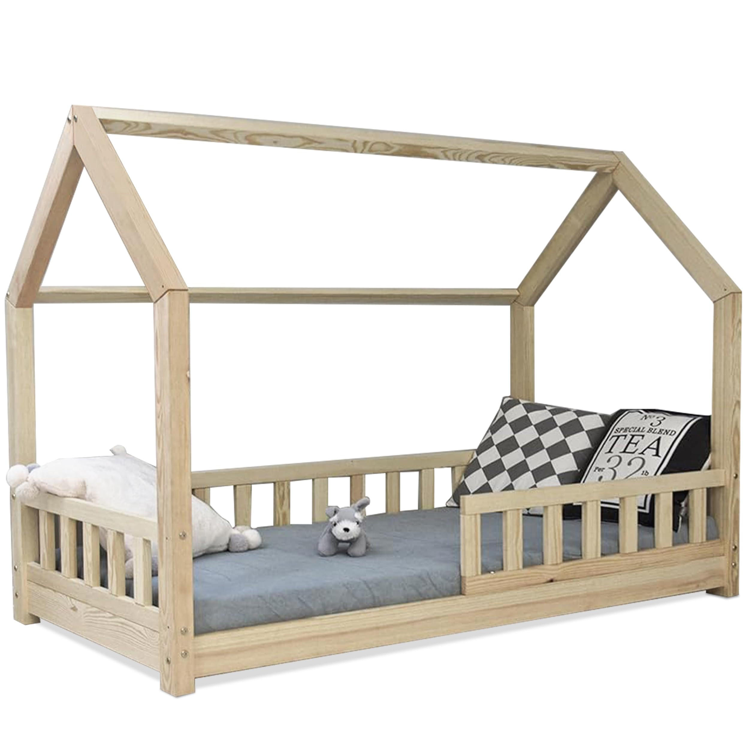 HAUBETT 90 x 200 cm mit Rausfallschutz, aus Massivholz Naturholz - Beige, Holz - Best for Kids