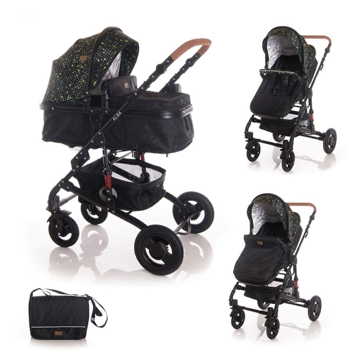 KOMBIKINDERWAGEN Alba 2 in 1 schwarz 2 in 1 Sportsitz Babywanne Gummireifen, einstellbar - Schwarz, Metall (76/58/118cm) - Lorelli