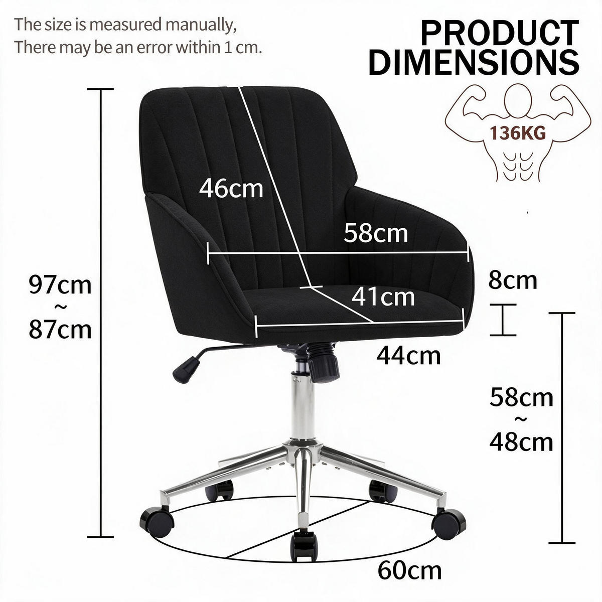 DREHSTUHL DE-41009 mit Rückenlehne höhenverstellbar Schwarz - Schwarz, Metall (60/97/60cm) - ComfortXL