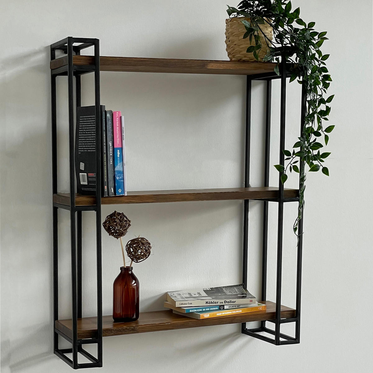 WANDREGAL Falster - Dunkelbraun, Holz/Metall (60/77/20cm) - [en.casa]