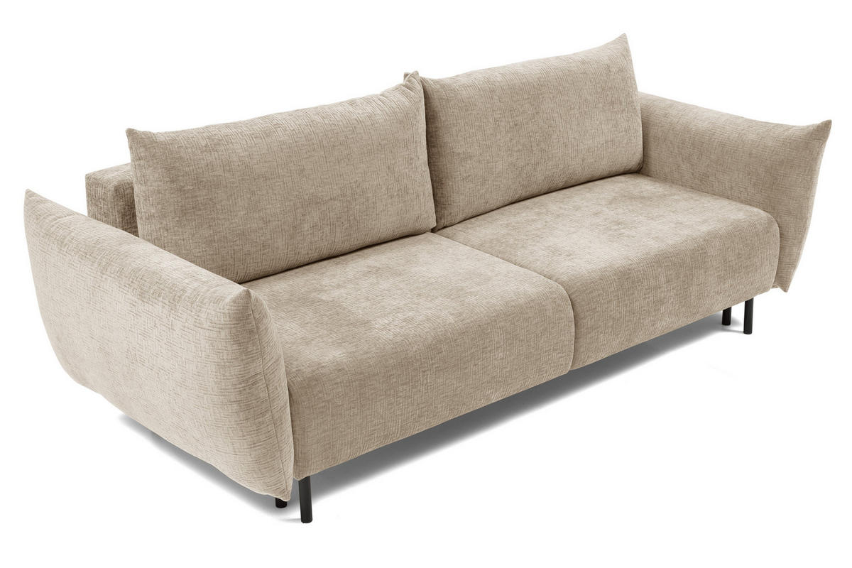 BETTSOFA UNO Beige Chenille-Stoff mit Schlaffunktion - Beige, Holz (240/90/108cm) - MASSENO