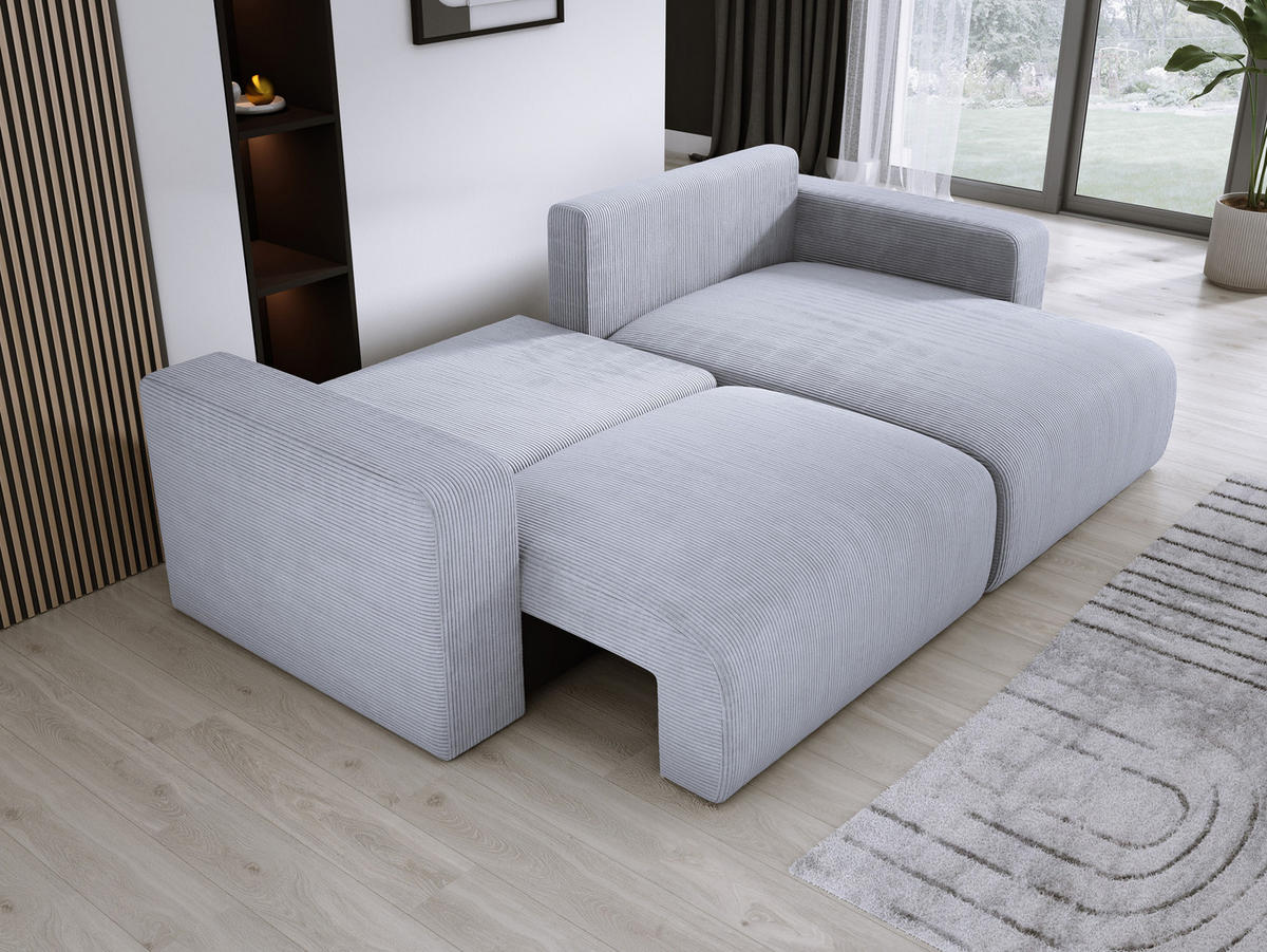 ECKSOFA Carl L-förmig Schlaffunktion und Bettkasten weicher Cordstoff flexibel stellbar lose Rückenkissen freistehend RECHTS 247x143x83cm Silver - Silberfarben, Holz/Textil (247/143cm) - DomoHome