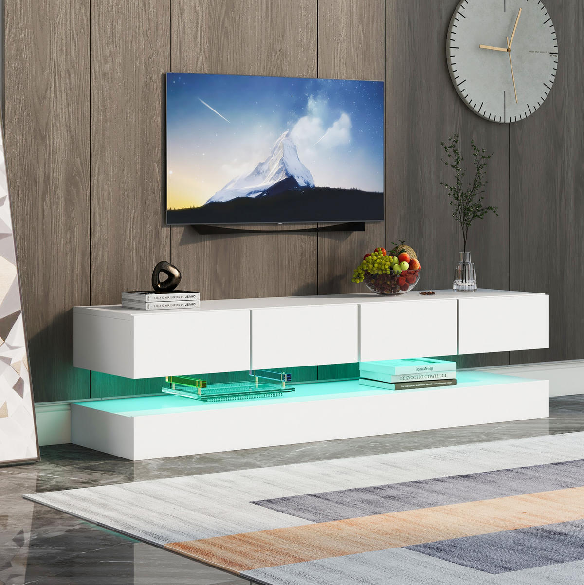 WAND-TV-LOWBOARD in Weiß mit 4 Schubladen und App-LED 130/33/15 cm - Weiß, Holzwerkstoff (130/15/33cm) - Redom