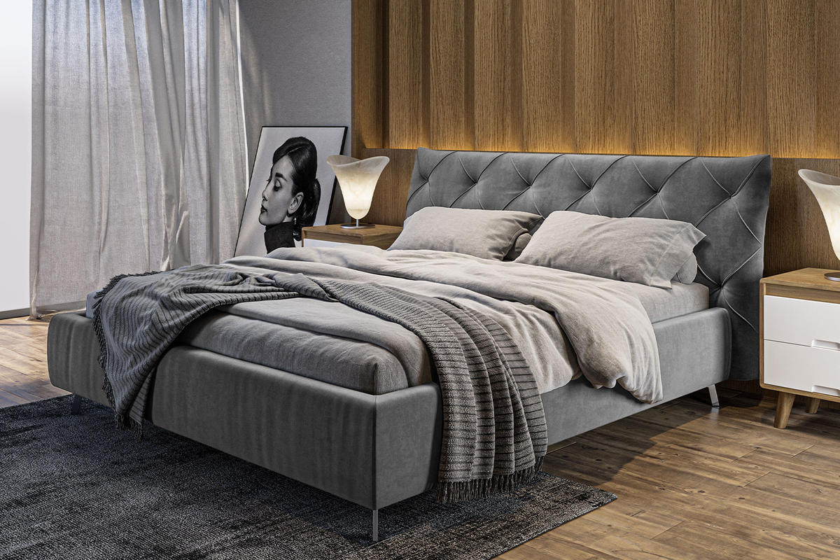 POLSTERBETT ANNY Grau Massivholz - Grau, Textil (200/200cm) - KAWOLA
