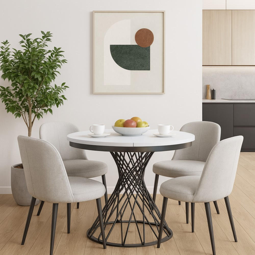 ESSTISCH Laura, Runder, mit Metallbeinen, Weiß+Schwarz - Schwarz/Weiß, Holzwerkstoff/Metall (100/100/77cm) - Beautysofa