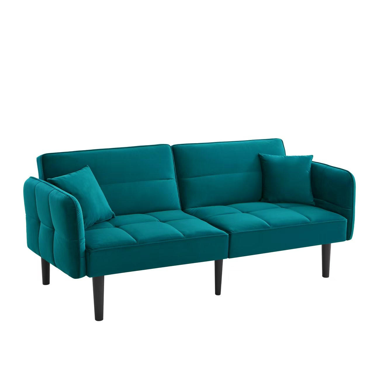 SCHLAFSOFA 176/78/76 cm Antikes Blaugrün Samt mit klappbaren Armlehnen - Petrol, Textil (176/76/78cm) - Oxeza