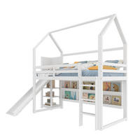 HOCHBETT 90/200 cm Weiß mit LED, Rutsche und Stauraum ohne Matratze - Weiß, Holz (90/200cm) - MIVRAY