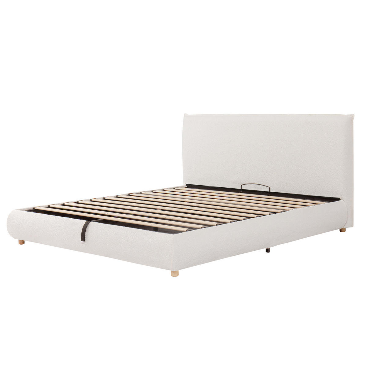 BETT mit Stauraum und Lattenrost 180x200 cm Bouclé Weiß - Weiß, Metall (180/200cm) - Meubliv