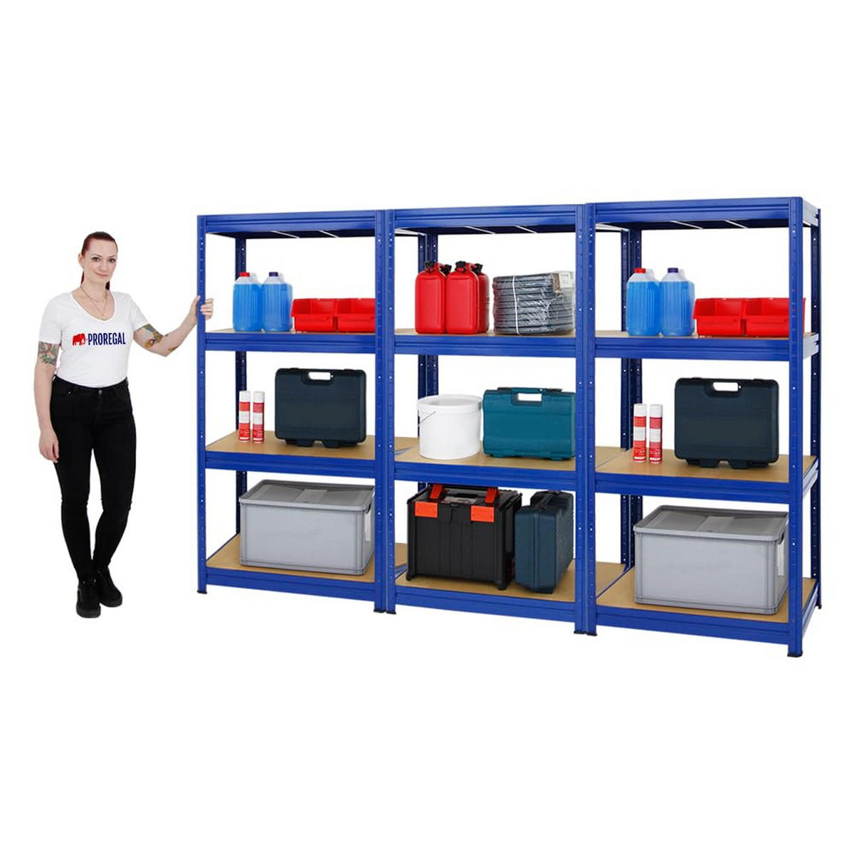 SCHWERLASTREGAL Dino 3er-Set mit 3x 180x90x60 cm Fachlast 600 kg Blau - Blau, Metall (270/180/60cm) - PROREGAL