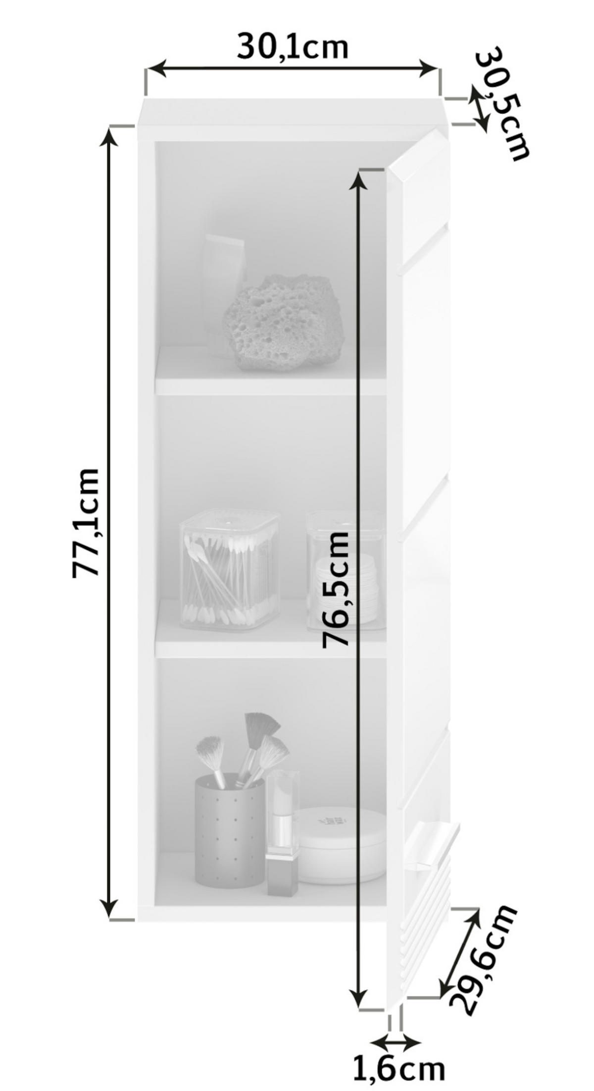 HÄNGESCHRANK, weiß Hochglanz, 30 x 77 cm, Badschrank - Weiß Hochglanz/Silberfarben, Holzwerkstoff/Kunststoff (30/77/23cm) - Inn.Furn